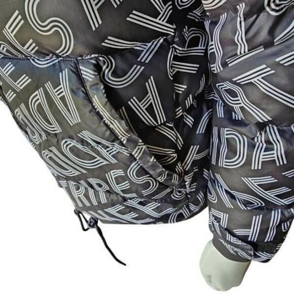 Adidas Neo Women’s M Grey Duck Down Puffer Jacket Coat Logo Print Hooded Warm - Picture 5 of 8